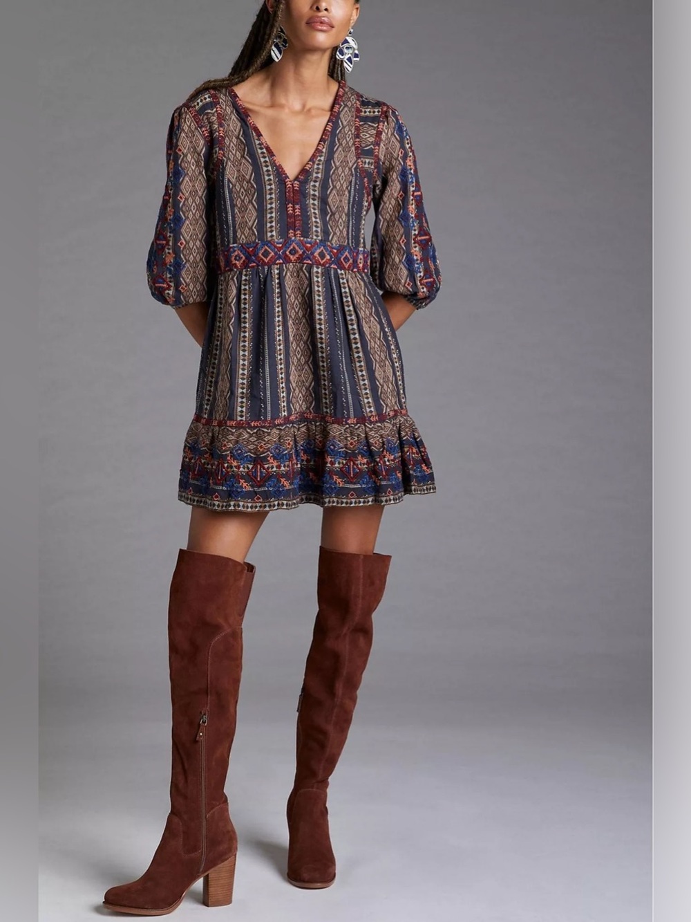 Anthropologie Embroidered Boho Tunic Dress